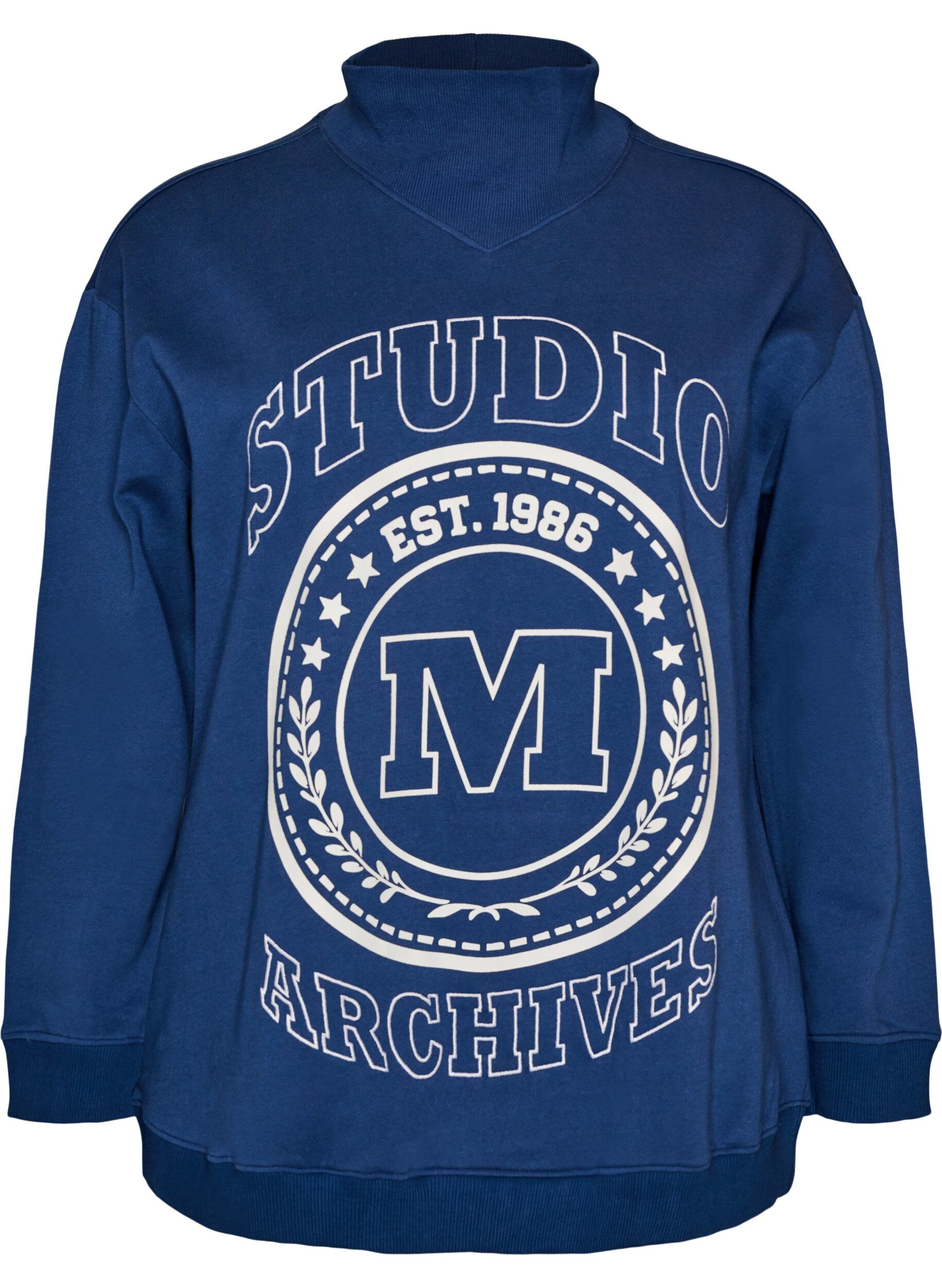 ZizziSweatshirt med h&ouml;g krage och sportigt motiv framtill, Bl&aring;, Packshot image number 0