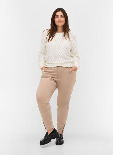Croppade Amy jeans med knappar, Oxford Tan, Model image number 0