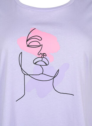 T-shirt i bomull med rund hals och tryck, Lavender FACE, Packshot image number 2