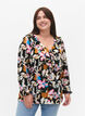 Tryckt blus med volanger, Black Multi Flower, Model image number 0