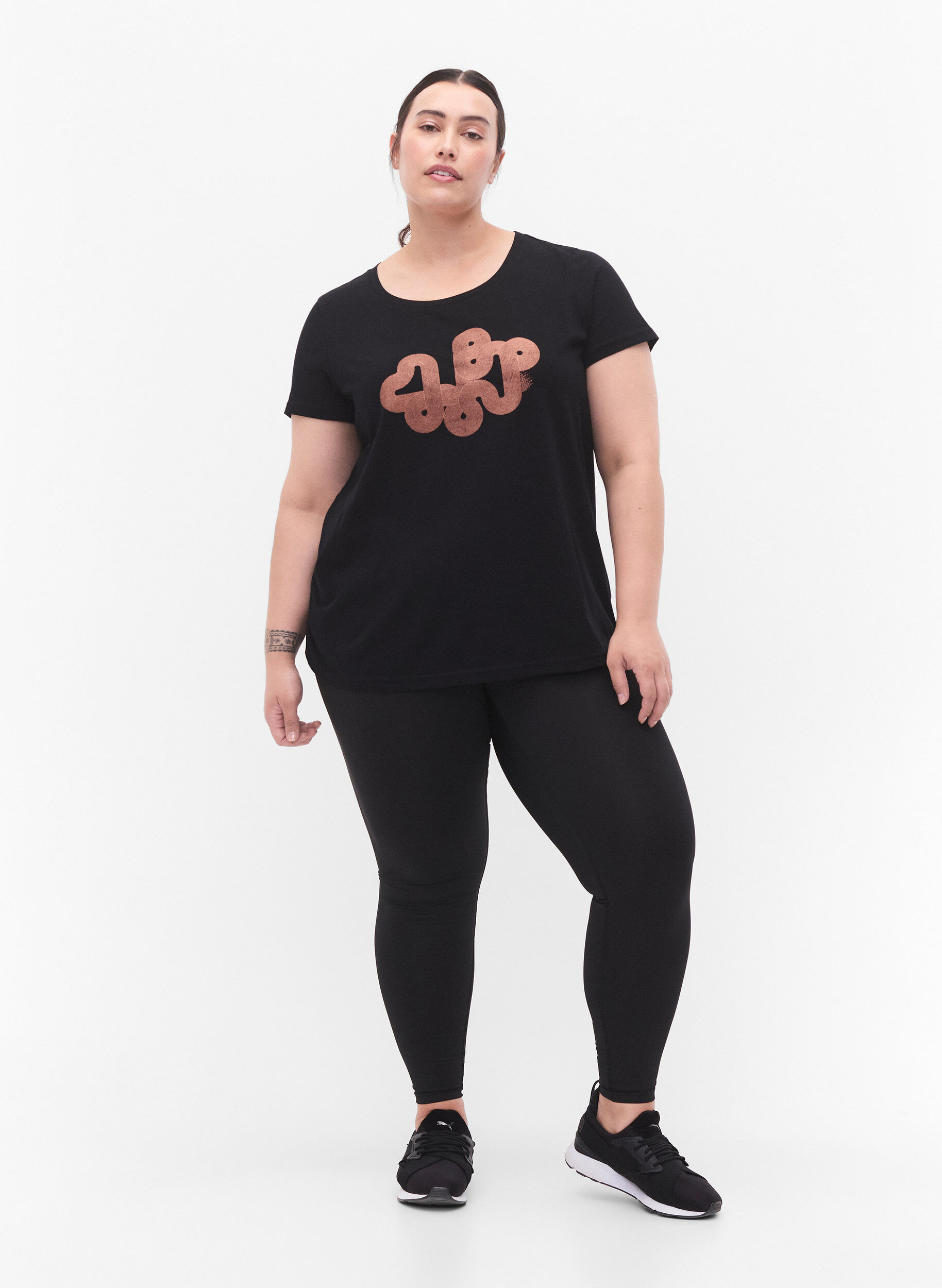 Zizzi Sport t-shirt med tryck, Black w. Graphics, Model image number 2