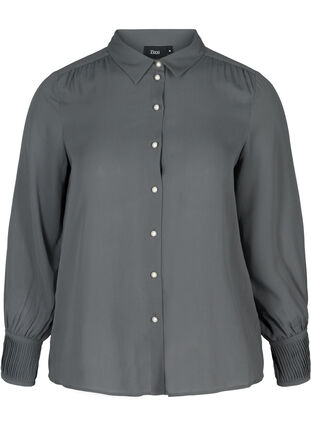Skjorta med plissering och pärlknappar, Asphalt, Packshot image number 0