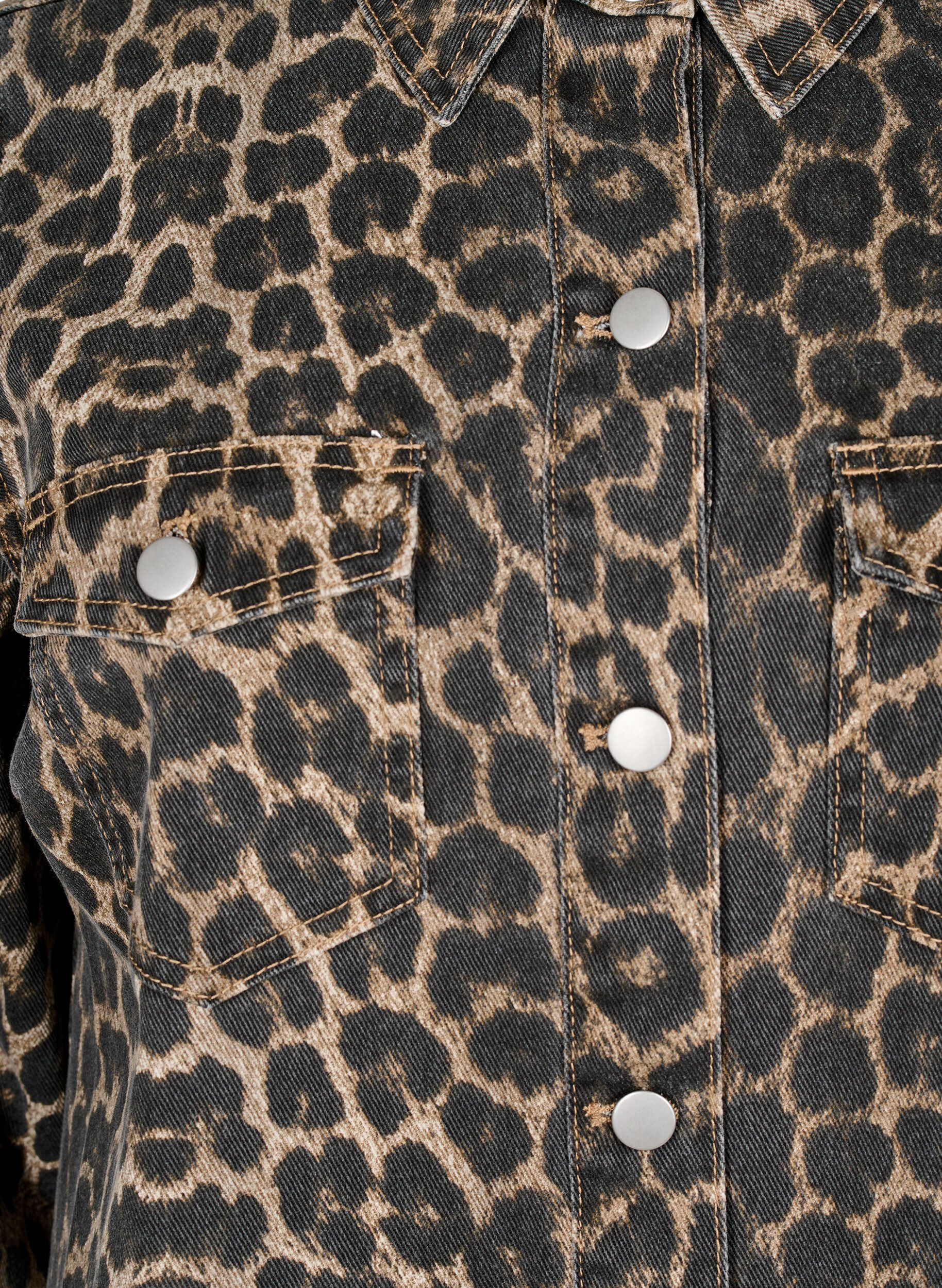Zizzi L&aring;ng&auml;rmad jeanskl&auml;nning med leopardm&ouml;nster, Brun, Packshot image number 2