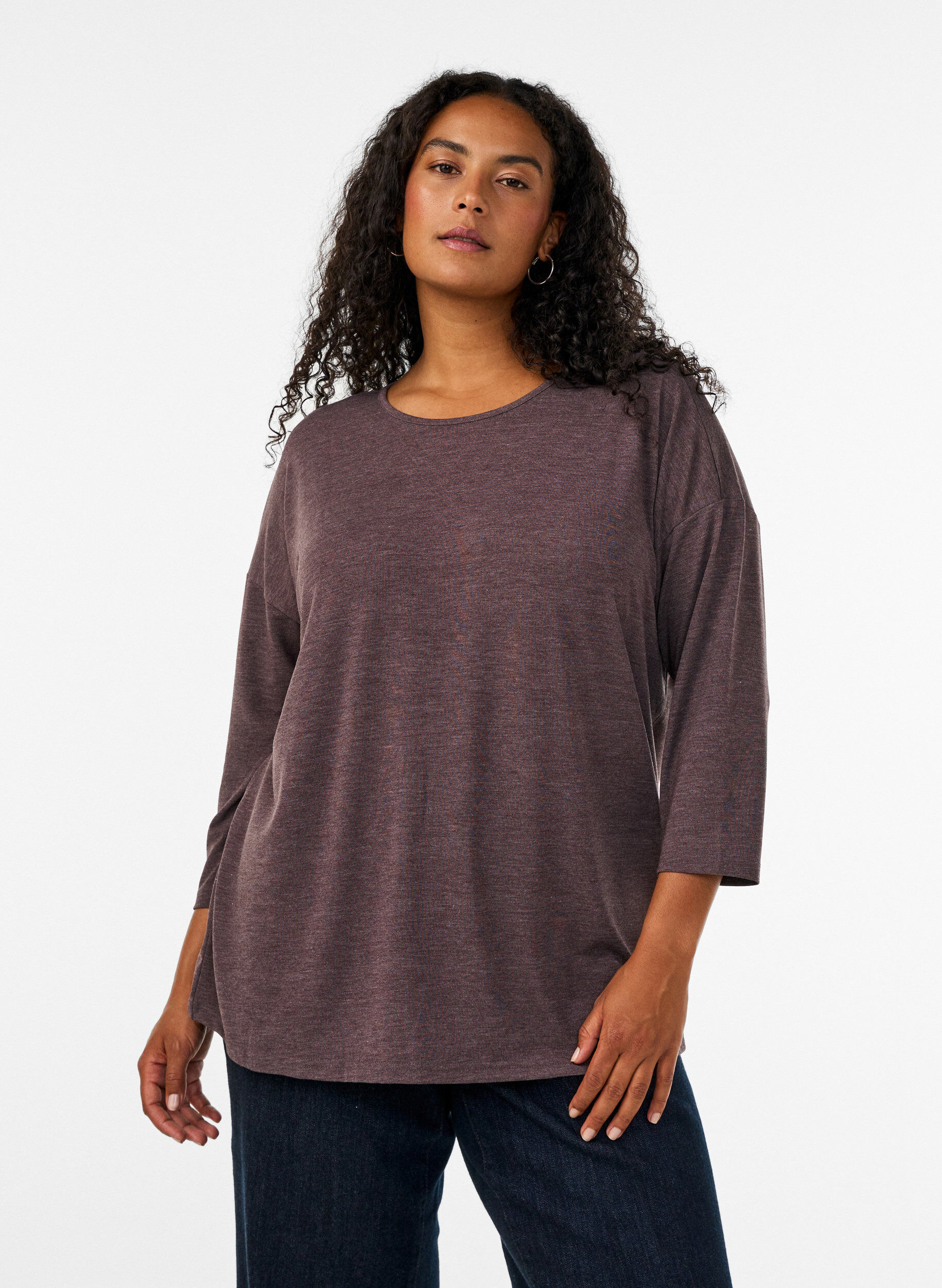 ZizziJerseyblus med 3/4-&auml;rm, Brun, Model image number 0