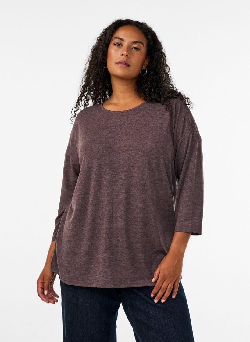 Jerseyblus med 3/4-&auml;rm, Brun, Model image number 0