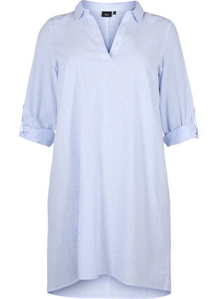 Randig klänning i bomull och linne, Serenity Wh. Stripe, Packshot image number 0