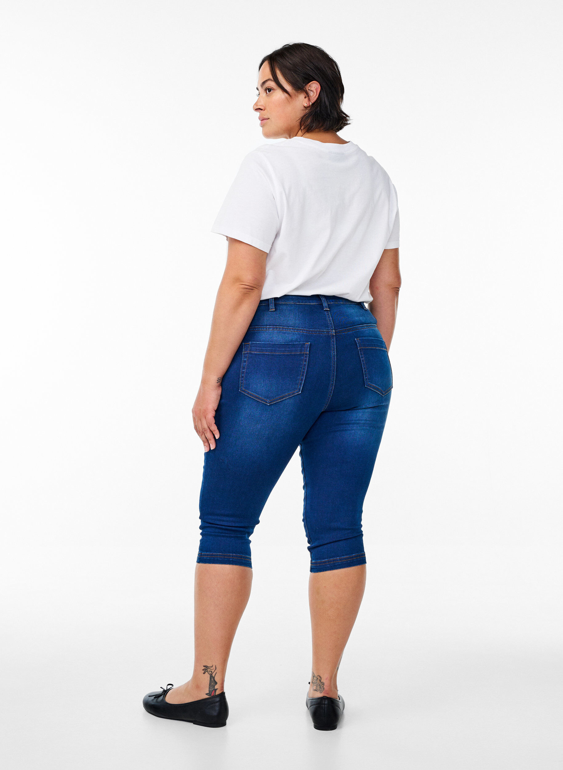 Zizzi Amy caprijeans med h&ouml;g midja och super slim fit, Bl&aring;, Model image number 1