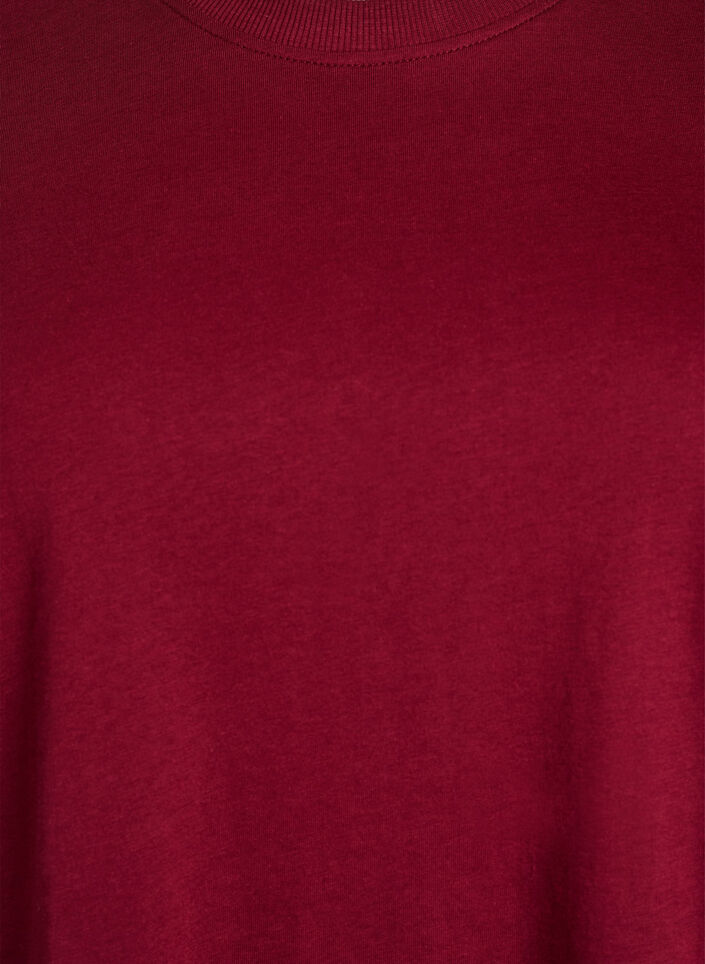 Enkel t-shirt i bomull med rund halsringning, M&ouml;rk Bordeaux, Packshot image number 2