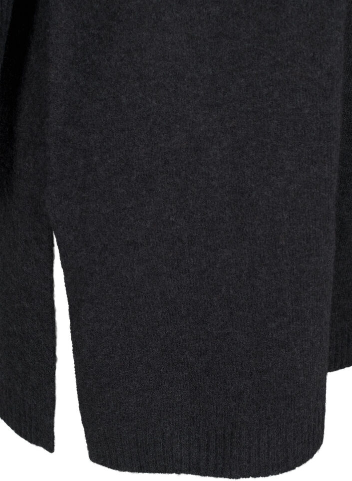 Lång stickad blus med långa ärmar, Dark Grey Melange, Packshot image number 3