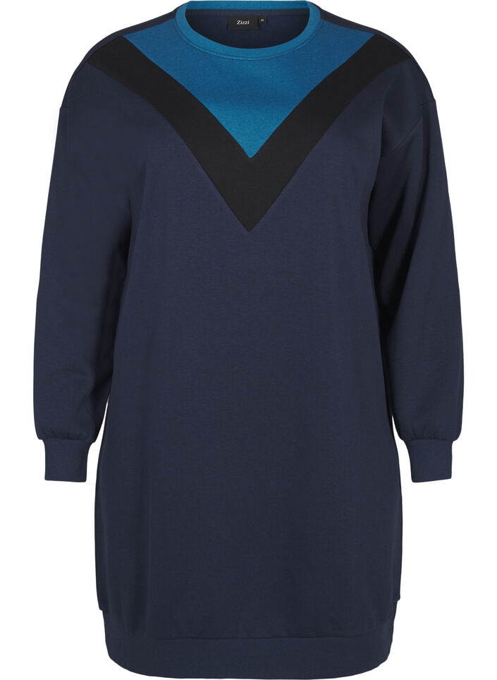Lång sweatshirt med färgblock, Navy B. Color Block, Packshot image number 0