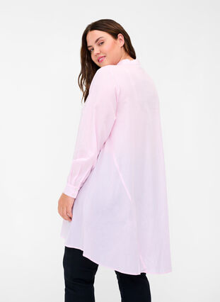 Randig bomullsskjorta med volanger, Pink Stripe, Model image number 1