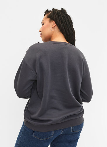 Sweatshirt med volang och virkad detalj, Dark Grey, Model image number 1