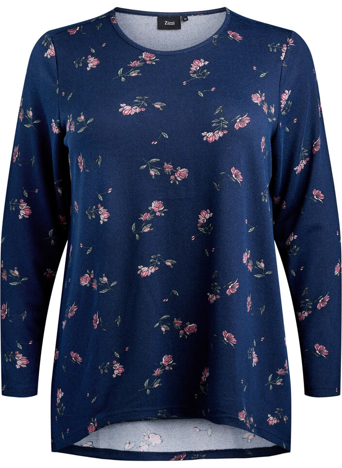 Blommig blus med l&aring;nga &auml;rmar, Bl&aring;, Packshot image number 0