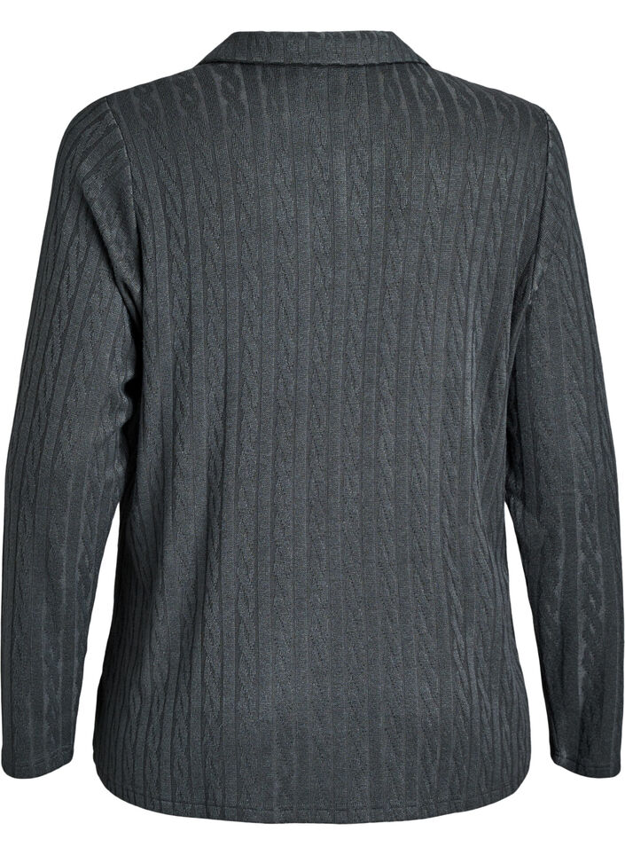 Stickad blus med krage och kabelmönster, Grön, Packshot image number 1