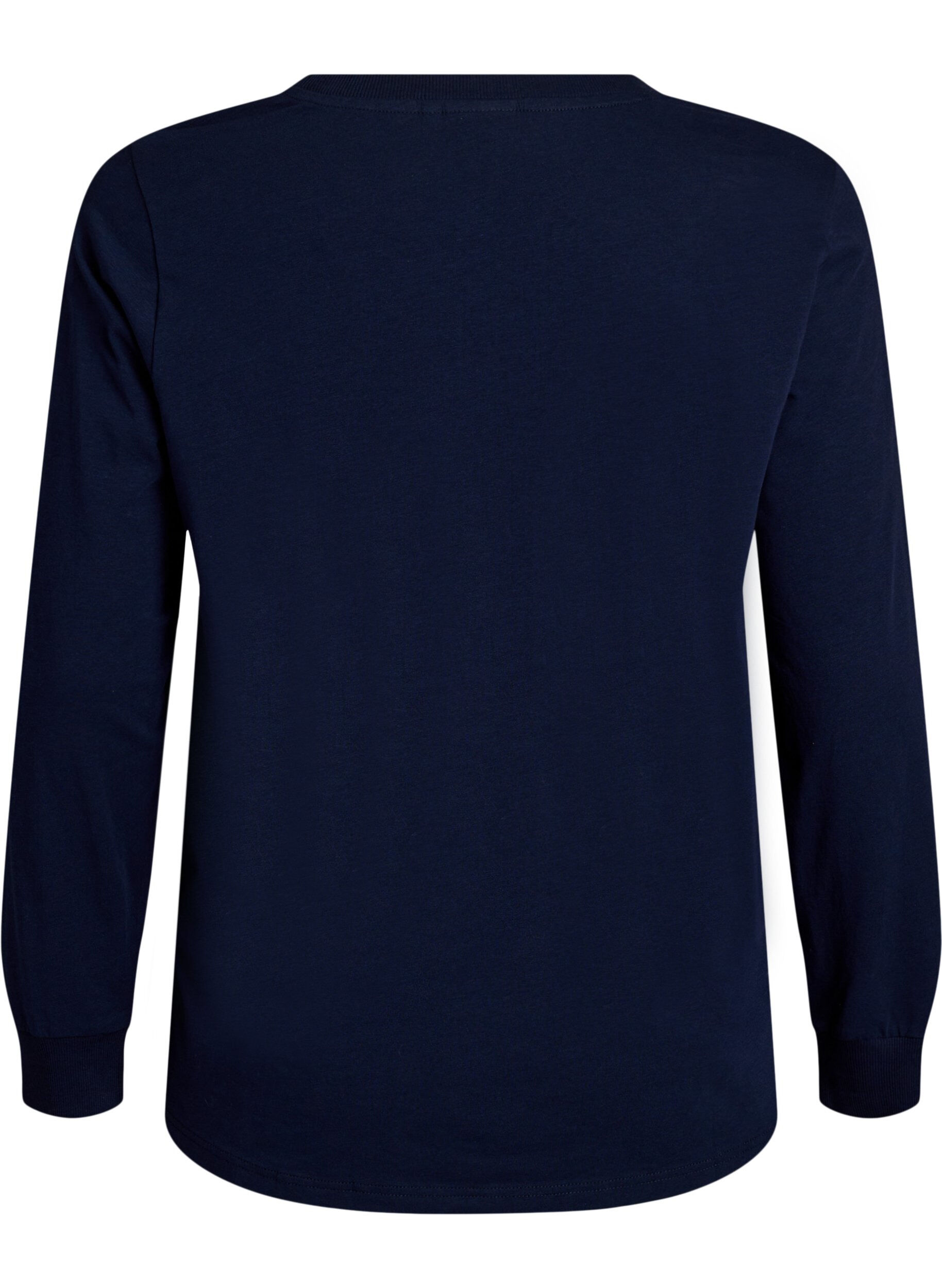 Zizzi L&aring;ng&auml;rmad pyjamastr&ouml;ja i mjuk bomullsjersey, Bl&aring;, Packshot image number 1