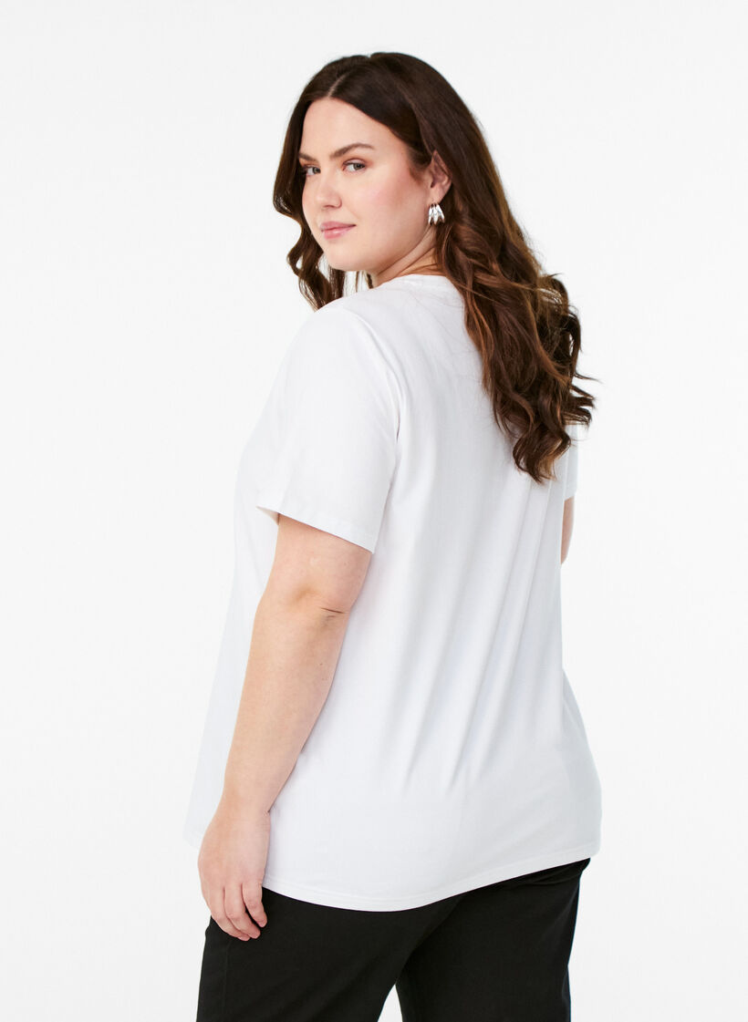 T-shirt i ekologisk bomull med blommigt tryck, B. White w. Rose, Model image number 1