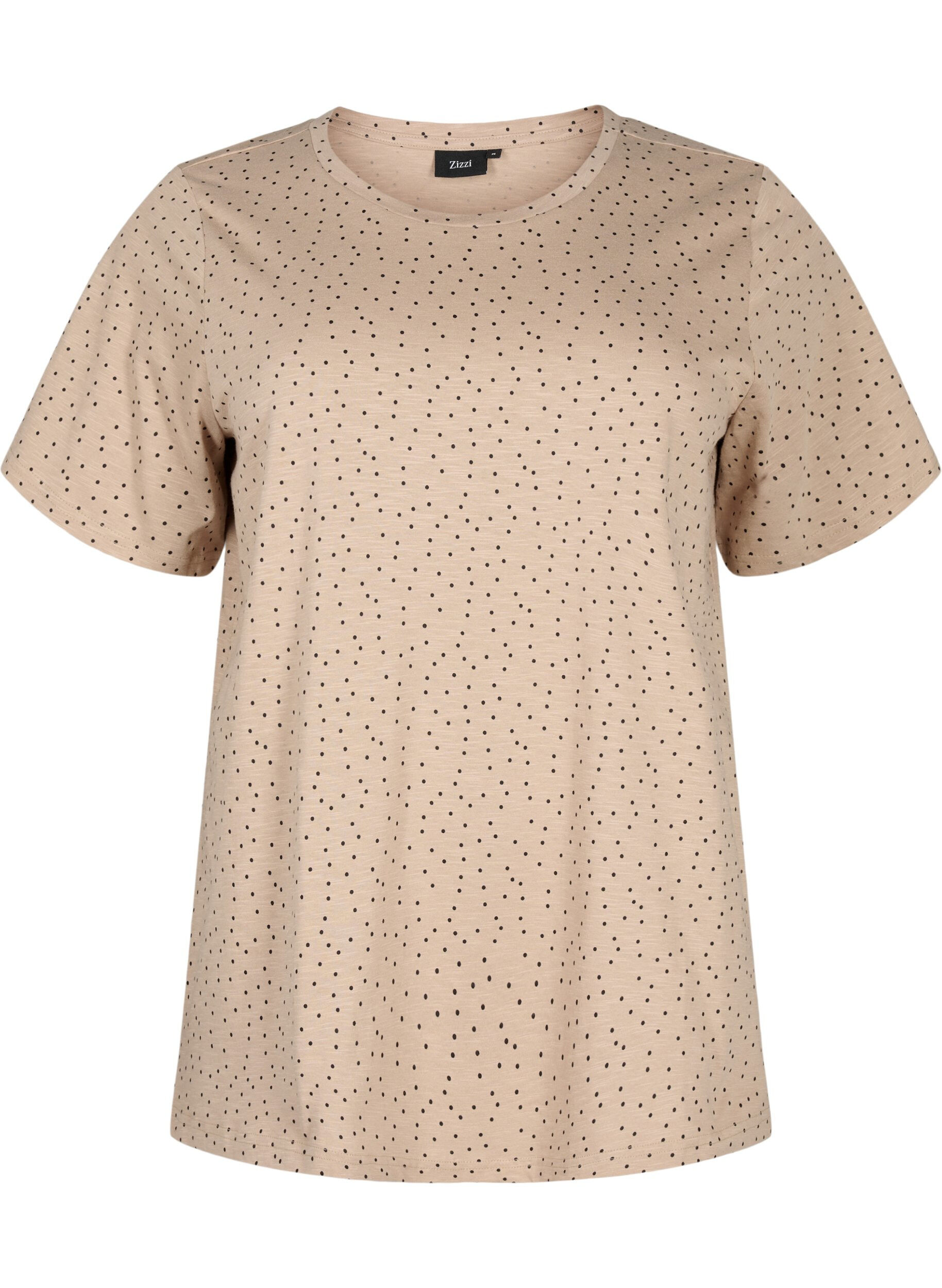 Zizzi T-shirt i ekologisk bomull med prickar, Beige, Packshot image number 0