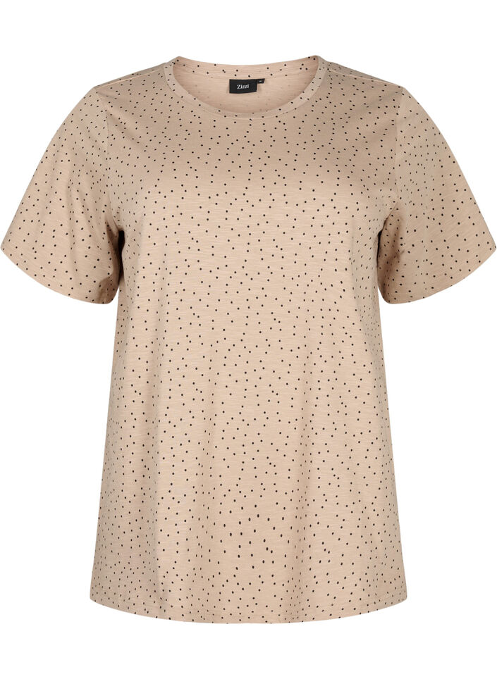 T-shirt i ekologisk bomull med prickar	, Beige, Packshot image number 0
