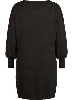 Stickad klänning med ballongärmar och lurex, Black w/ Lurex, Packshot image number 1