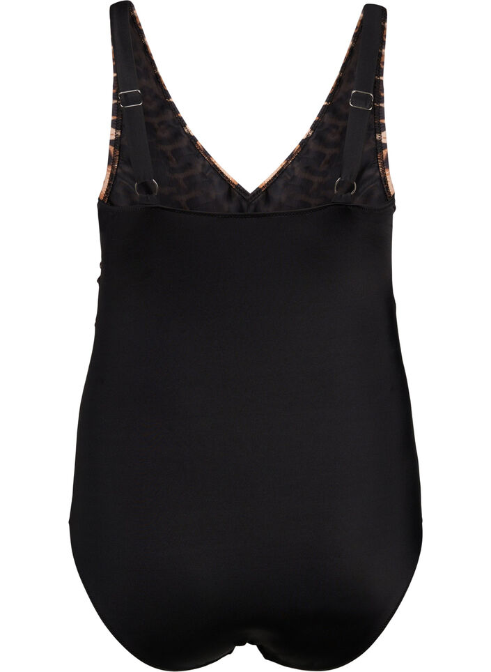 Baddräkt med bygel och justerbara axelband, Black Leopard, Packshot image number 1