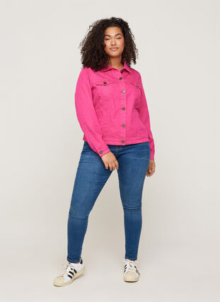 Kort färgad jeansjacka, Fuchsia Purple, Model image number 2