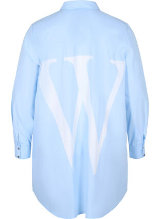 Lång bomullsskjorta med krage och knappar, Chambray Blue, Packshot image number 1