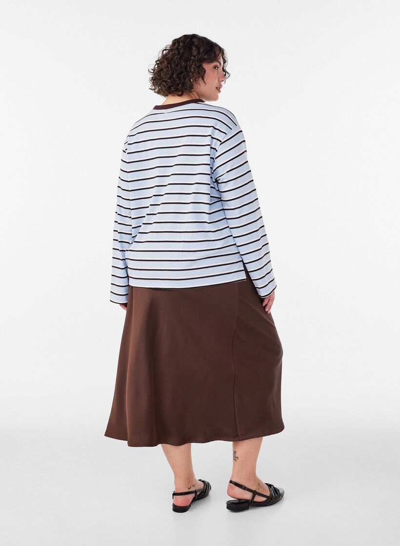 Midikjol i satin, Brun, Model image number 1
