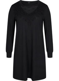 Långärmad klänning med spetsdetaljer, Black