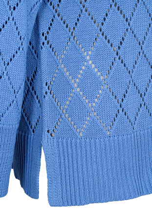 Långärmad stickad blus med hålmönster, Blue Bonnet, Packshot image number 3