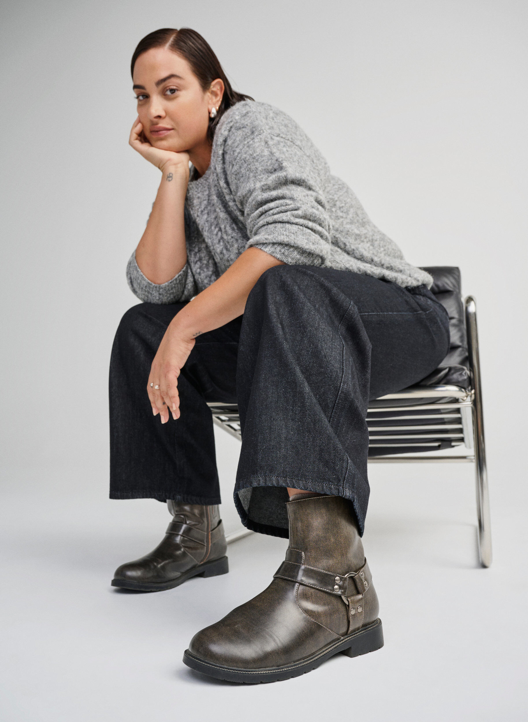 Zizzi Wide fit - Kort bikerst&ouml;vel, Brun, Image image number 0