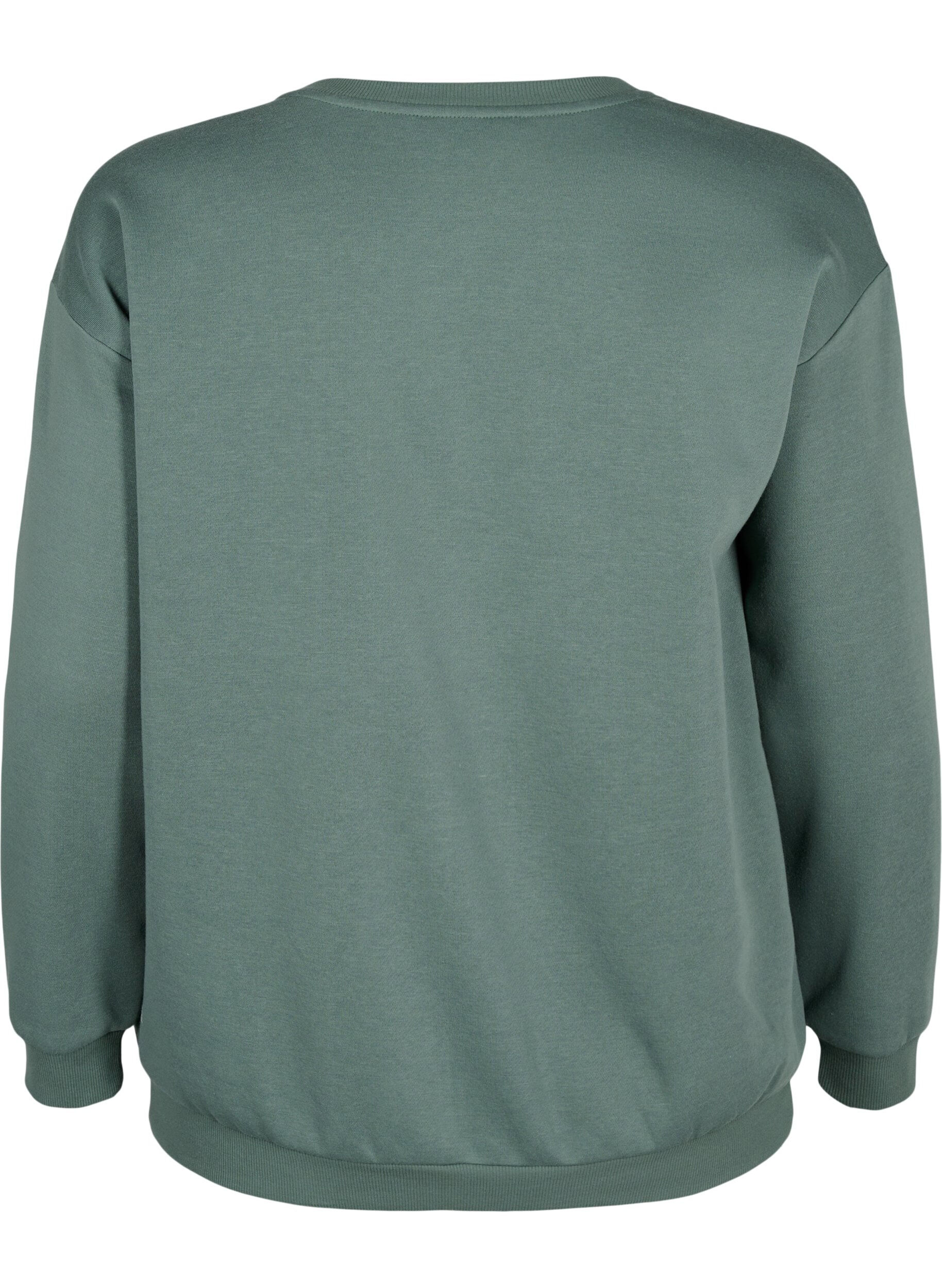 Zizzi Sweatshirt med frott&eacute;text, Gr&ouml;n, Packshot image number 1