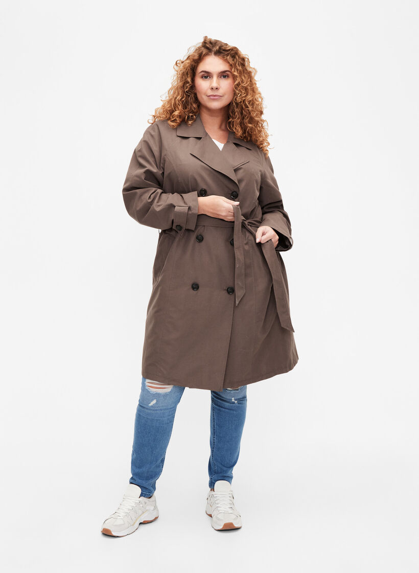 Trenchcoat med bälte och slits, Chocolate Chip, Model image number 2