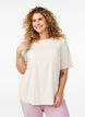 Kort&auml;rmad v&auml;vd blus med rund hals, Beige, Model image number 0