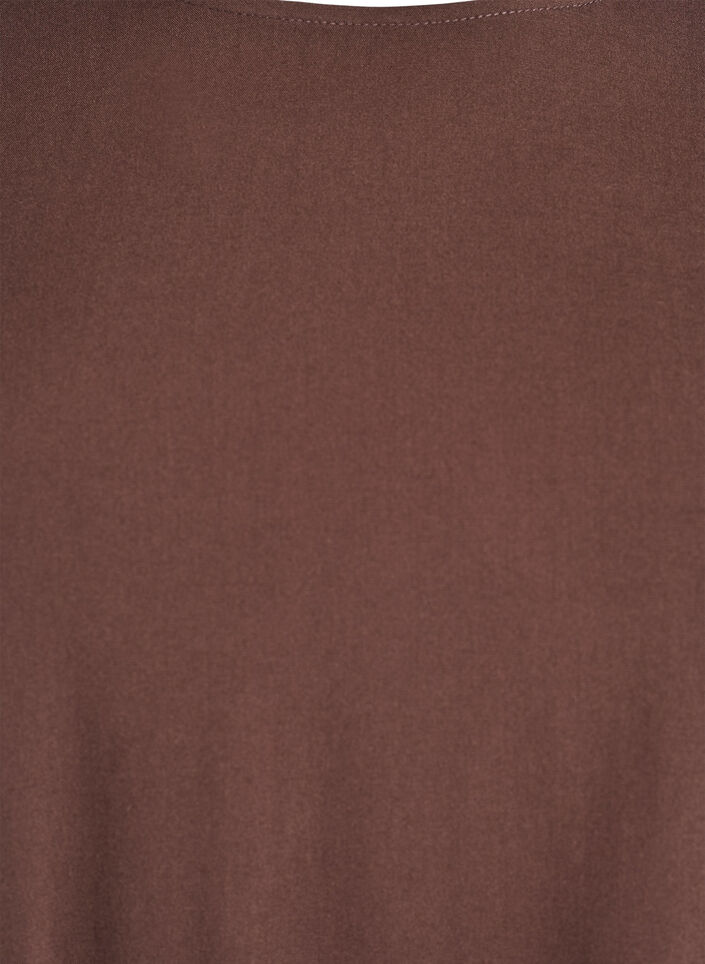 Kort&auml;rmad v&auml;vd blus med rund hals, Brun, Packshot image number 2