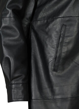 Lång skjortjacka i läder, Black, Packshot image number 3