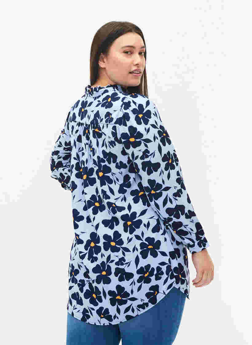 Långärmad tunika med volangkrage, Flower AOP, Model image number 1