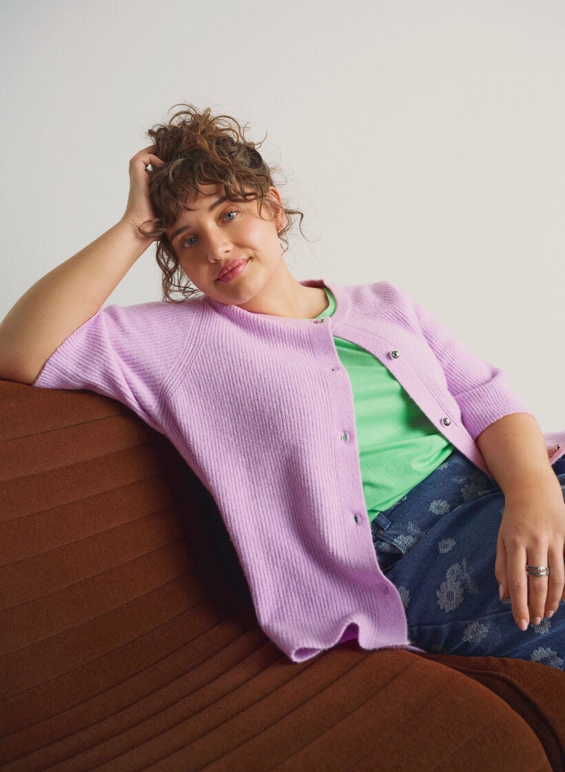 Kort&auml;rmad t-shirt i bomullsblandning, Gr&ouml;n, Image image number 0