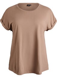 Kort&auml;rmad t-shirt i bomullsmix, Brun