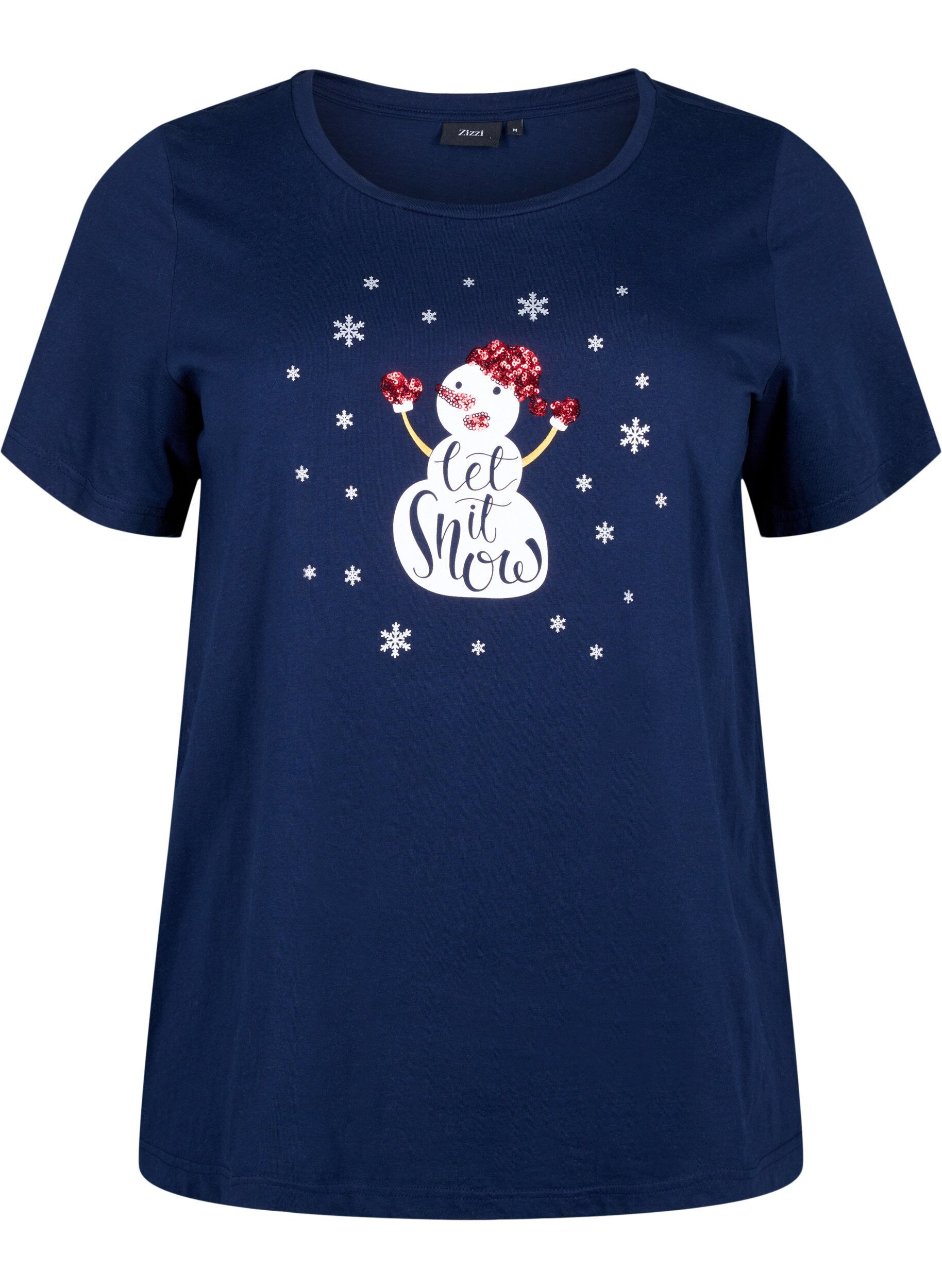 Zizzi Jul-t-shirtar i 100% bomull, Navy B. w. LetItSnow, Packshot image number 0