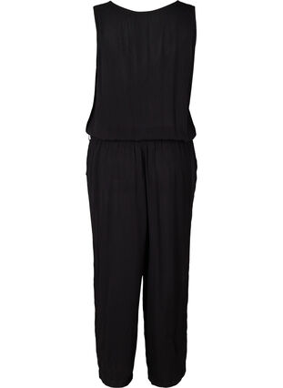 Jumpsuit i viskos med knytband och v-ringning, Black, Packshot image number 1