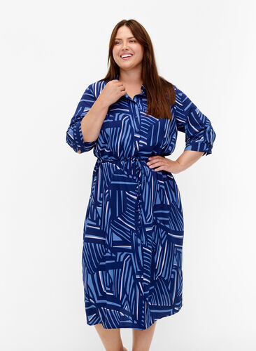 FLASH – Skjortklänning med tryck, Medieval Blue AOP, Model image number 0