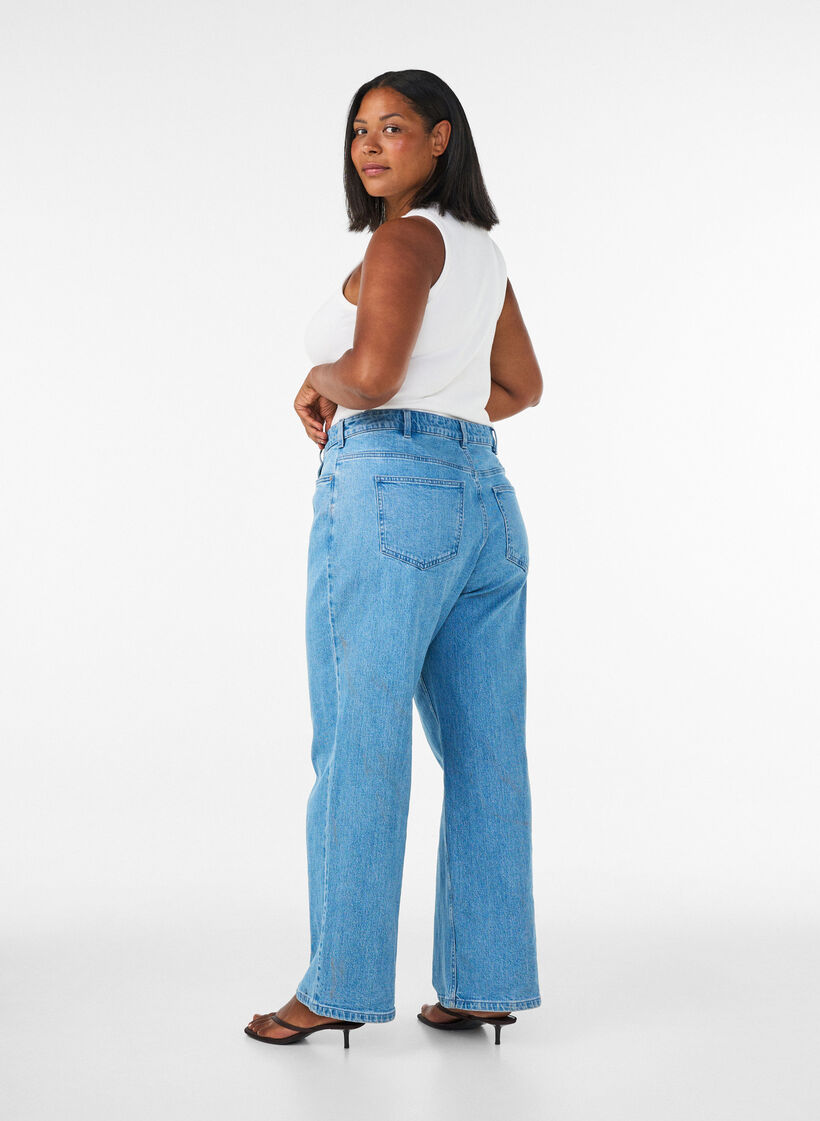 Jeans med vida ben och h&ouml;g midja, Bl&aring;, Model