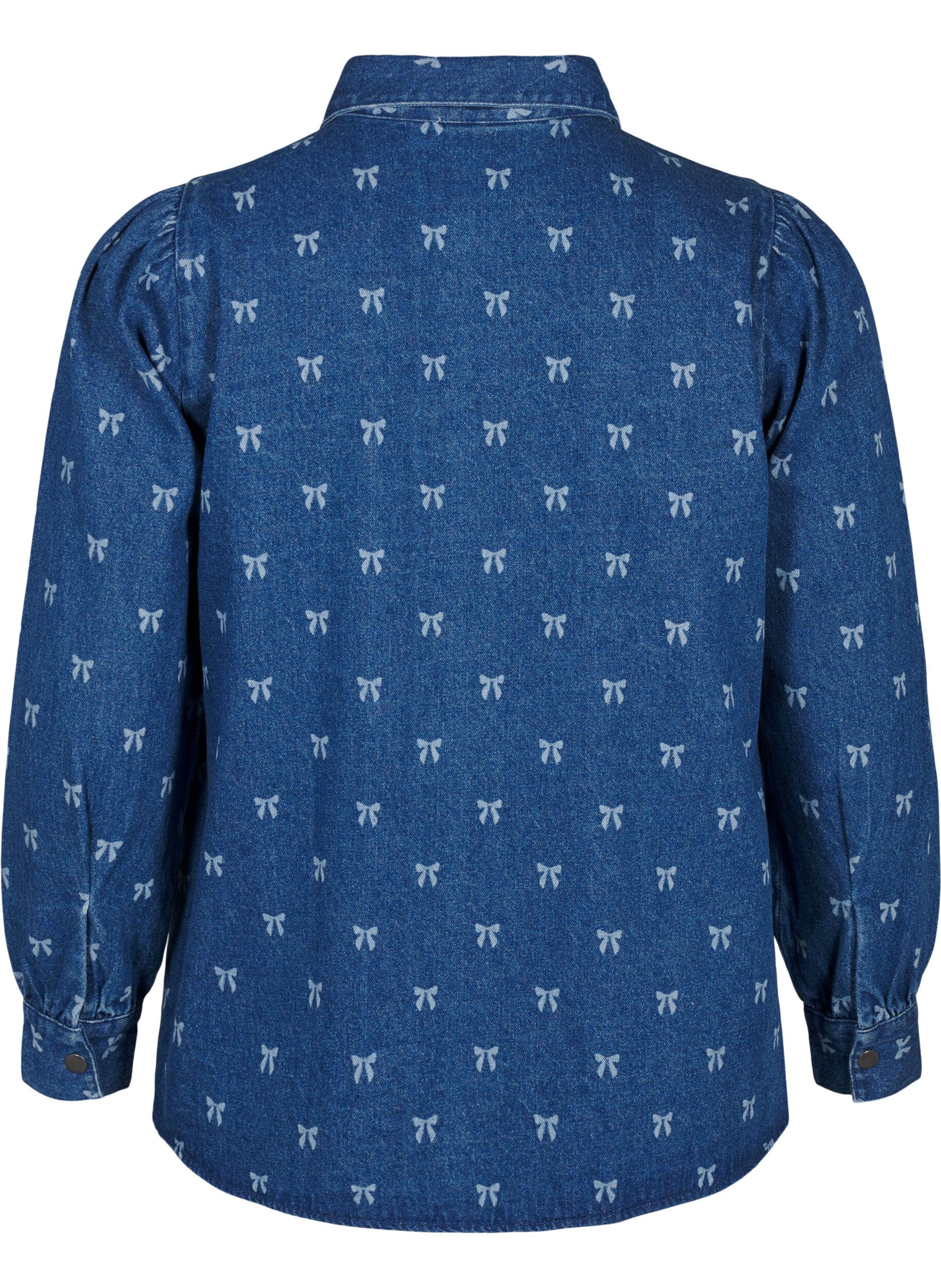 Zizzi Skjorta med rosett i denim, Denim Blue W. Wh.Bow, Packshot image number 1