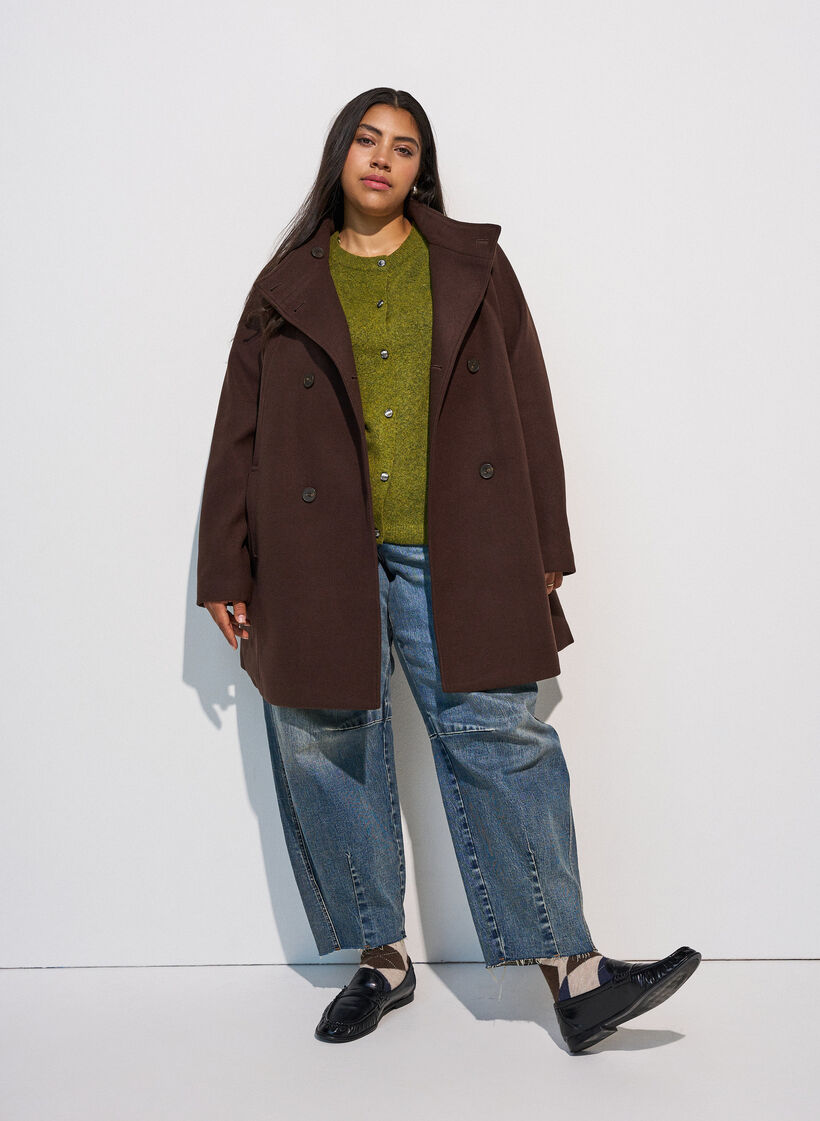 Kort kappa med a-linjeformad passform, Brun, Model image number 1