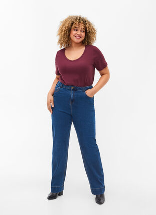 Megan Jeans med regular fit och extra hög midja, Blue denim, Model image number 0