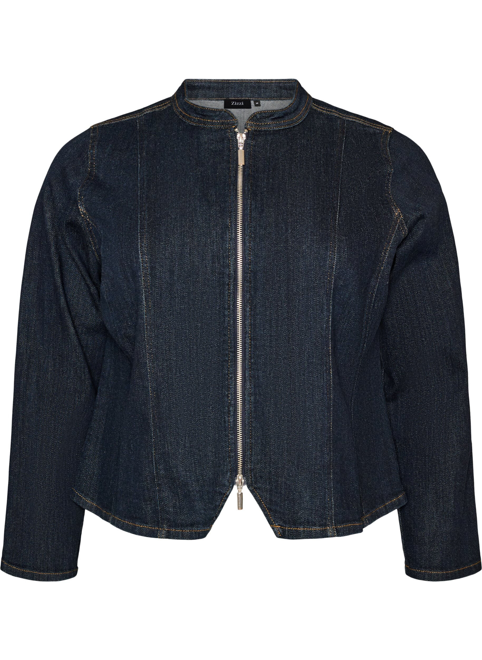 Figurn&auml;ra jacka i denim med dragkedja