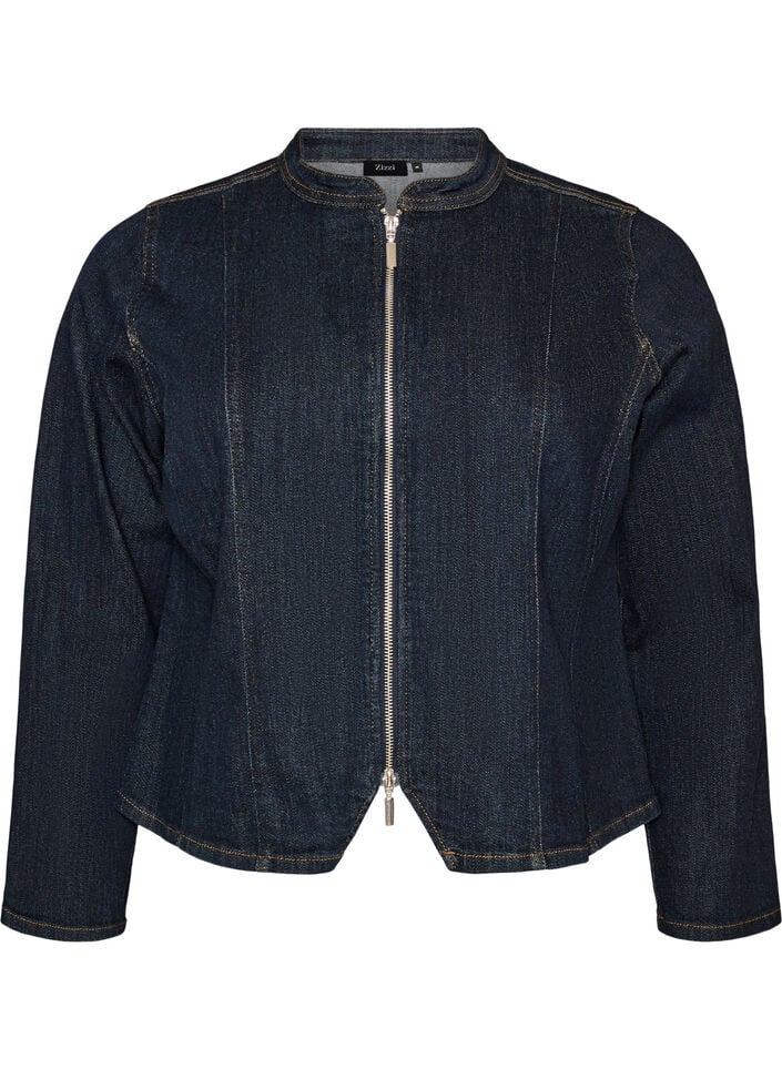 Figurn&auml;ra jacka i denim med dragkedja, Bl&aring;, Packshot image number 0