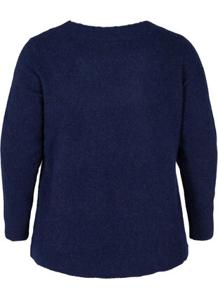Melerad stickad tröja i ull med v-ringning, Dark Blue Mel., Packshot image number 1