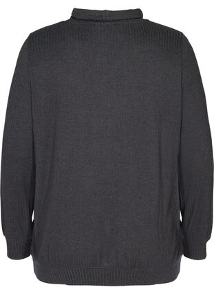 Långärmad blus med hög hals och snöre, Dark Grey Melange, Packshot image number 1