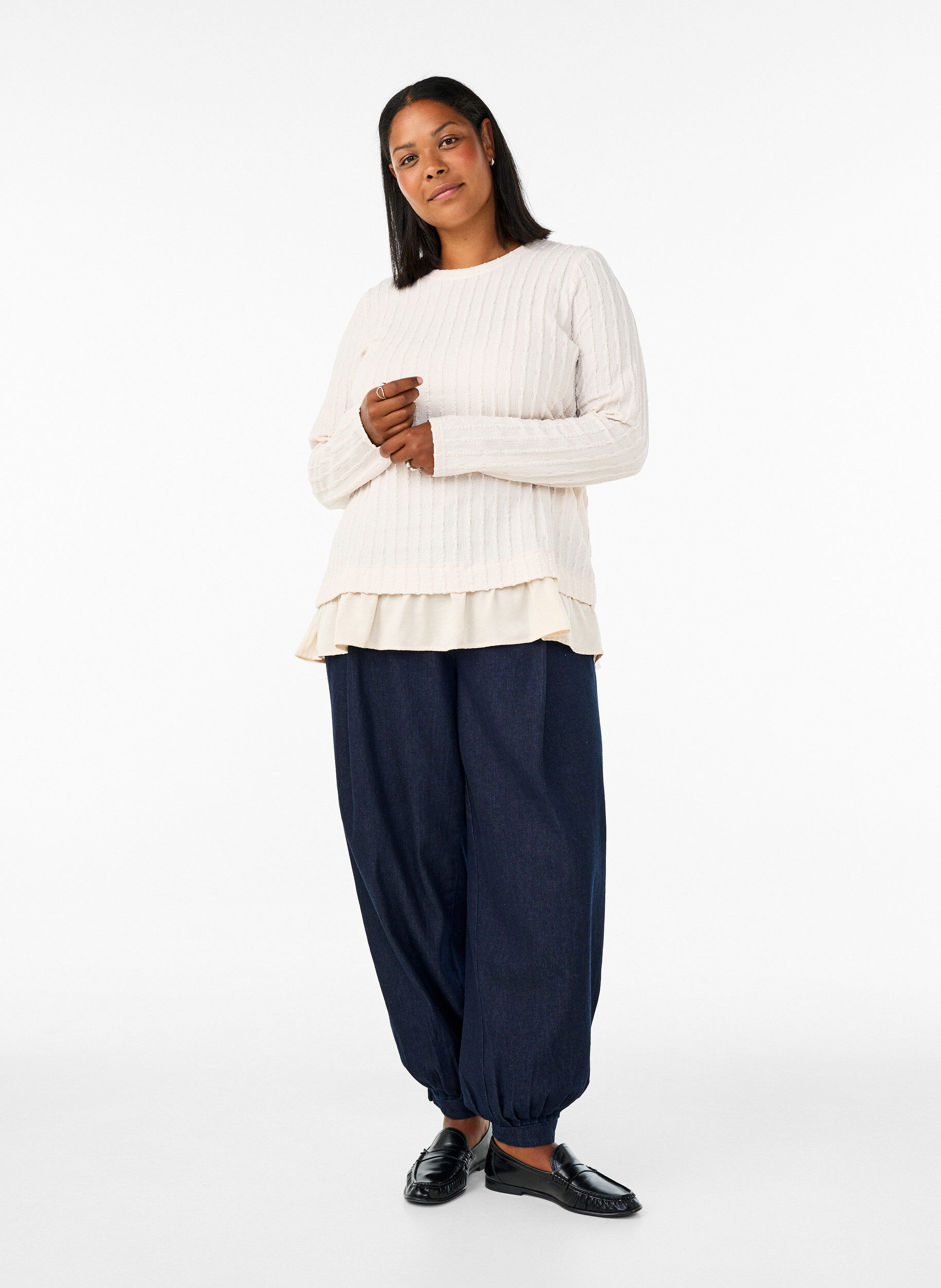ZizziStrukturerad blus med volangkant, Vanilla, Model image number 1
